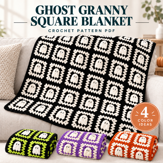 Ghost Granny Square Blanket Crochet Pattern PDF – Halloween Throw