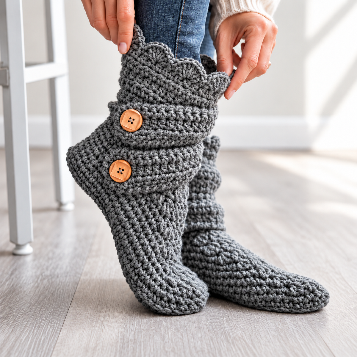 Crochet Slipper Boots Pattern PDF – Cozy Women's House Slippers