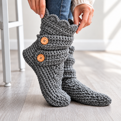 Crochet Slipper Boots Pattern PDF – Cozy Women's House Slippers