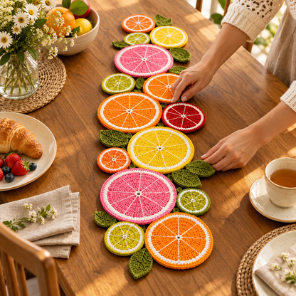 Crochet Fruit Slice Table Runner Pattern PDF | Citrus Kitchen & Summer Table Decor