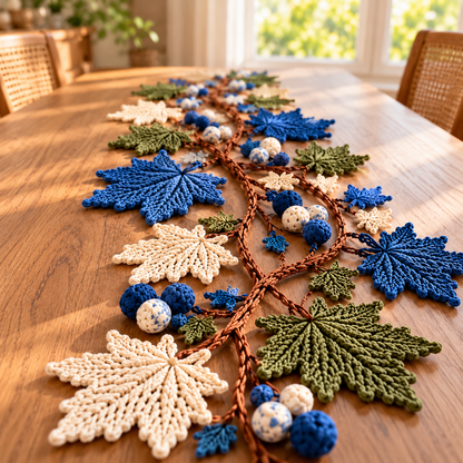 Autumn Maple Leaf Table Runner Crochet Pattern PDF – Botanical Vine Centerpiece