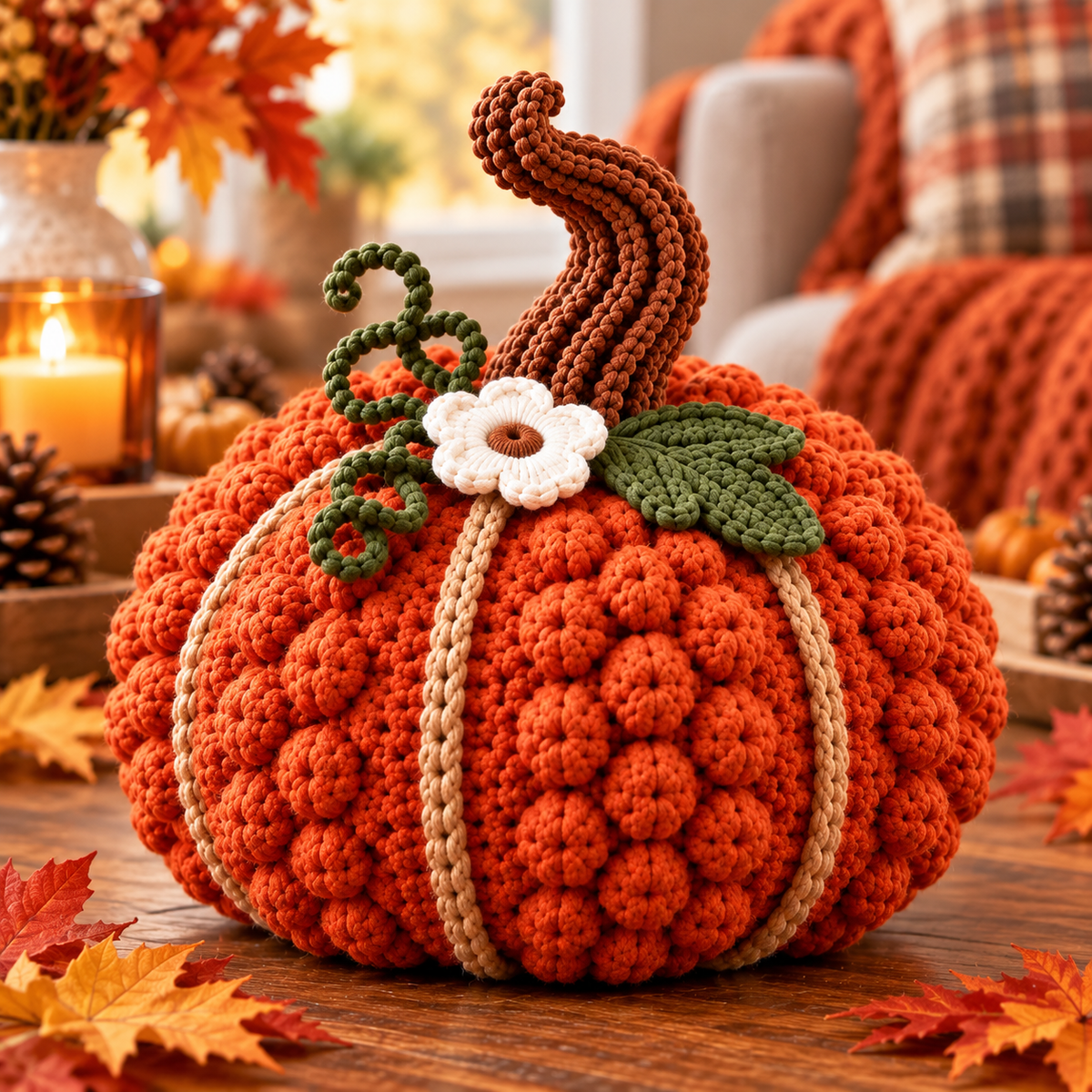 Crochet Pumpkin Trio Pattern PDF – 3 Textured Fall Pumpkins with Bobbles & Cables