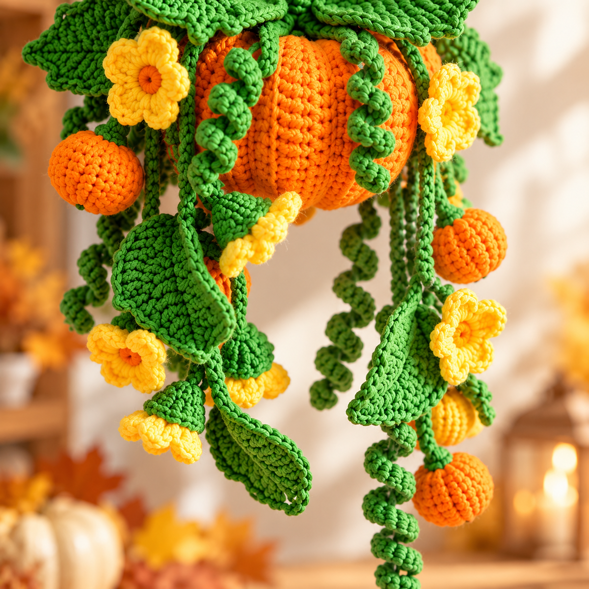 Pumpkin Hanging Plant Crochet Pattern PDF – Fall Wall Decor