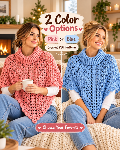 Crochet Turtleneck Poncho Pattern PDF – Lace Poncho for Women