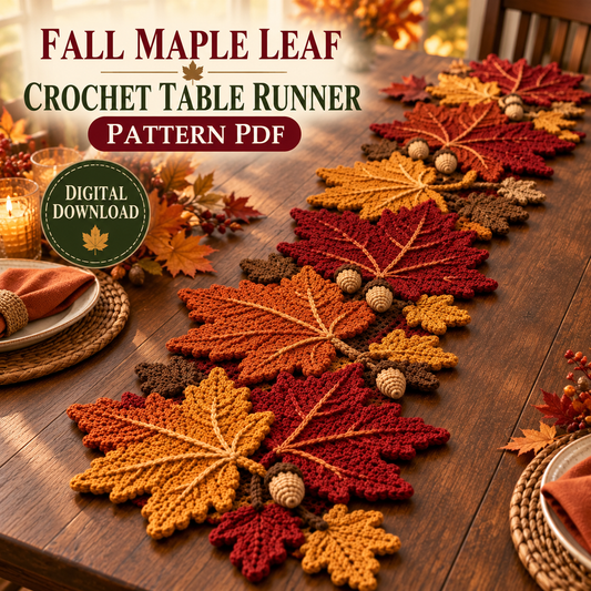 Fall Maple Leaf Table Runner Crochet Pattern – Acorn Autumn Decor PDF