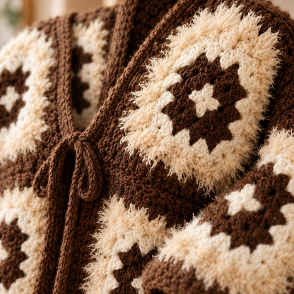 Fuzzy Granny Square Cardigan Crochet Pattern PDF – Cropped Sweater XS–5XL