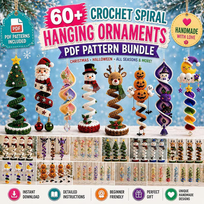 60+ Crochet Halloween and Christmas Spiral Pattern Bundle PDF | Hanging Amigurumi Christmas Decor Craft | Holiday Wind Spinner Ornament