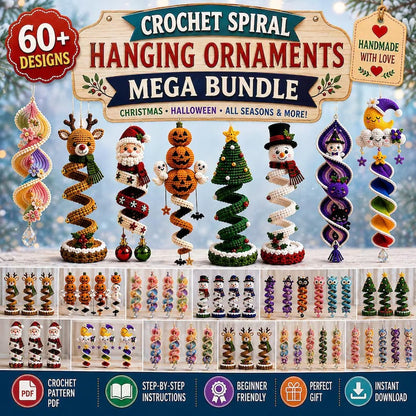 60+ Crochet Halloween and Christmas Spiral Pattern Bundle PDF | Hanging Amigurumi Christmas Decor Craft | Holiday Wind Spinner Ornament