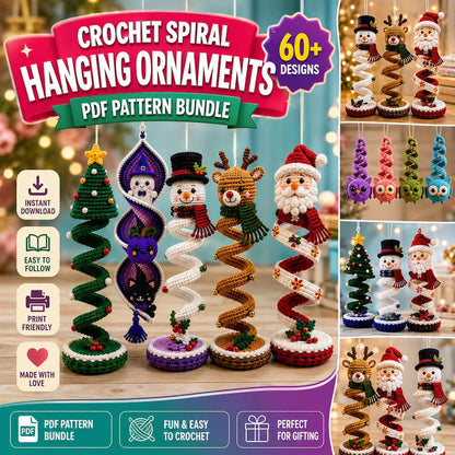 60+ Crochet Halloween and Christmas Spiral Pattern Bundle PDF | Hanging Amigurumi Christmas Decor Craft | Holiday Wind Spinner Ornament