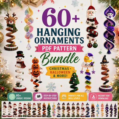 60+ Crochet Halloween and Christmas Spiral Pattern Bundle PDF | Hanging Amigurumi Christmas Decor Craft | Holiday Wind Spinner Ornament