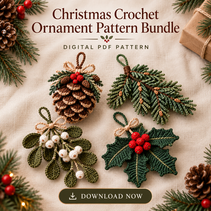 Christmas Crochet Ornament Pattern Bundle PDF – Pinecone, Holly & Mistletoe