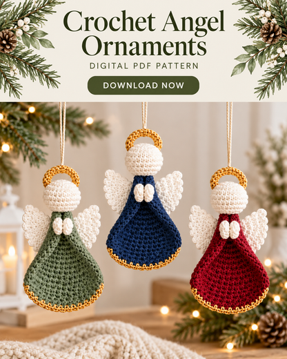 Crochet Christmas Angel Ornament Pattern PDF – Golden Halo Angel
