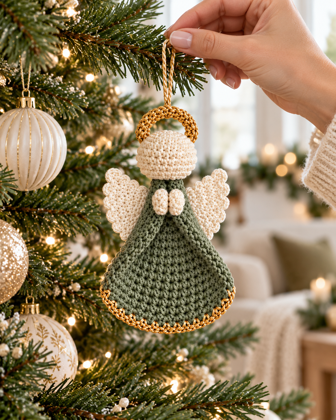Crochet Christmas Angel Ornament Pattern PDF – Golden Halo Angel