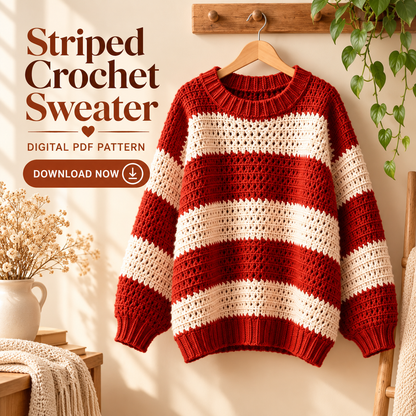Oversized Striped Crochet Sweater Pattern PDF – Chunky Pullover 3XS–4XL