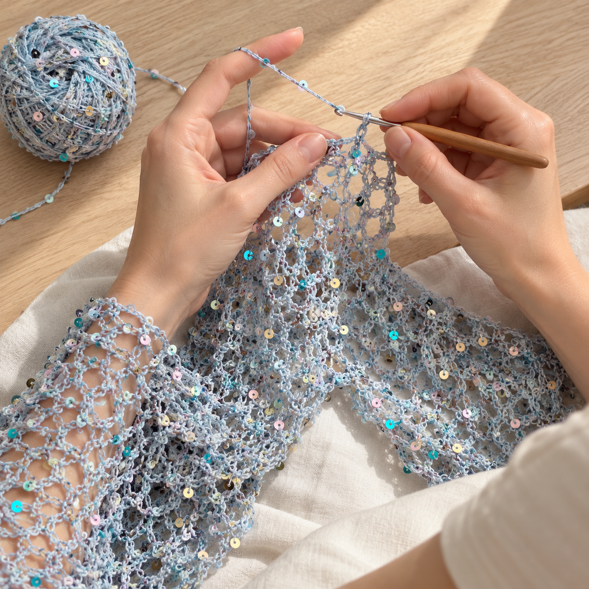 Angel Cardigan Crochet Pattern PDF – Sequin Mesh Tie-Front Cardigan