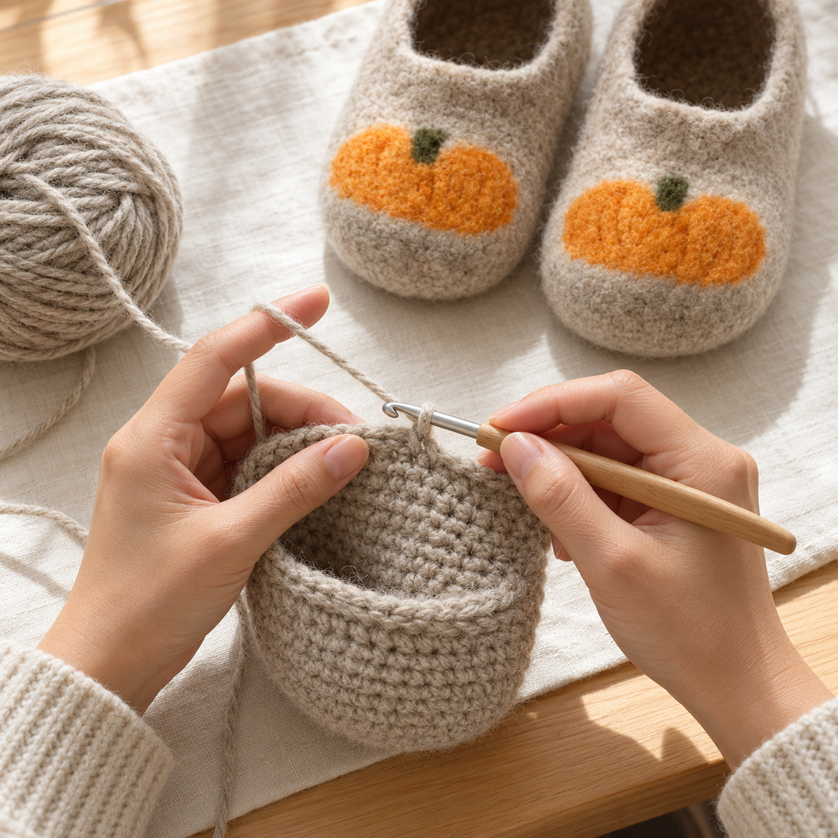 Pumpkin Crochet Slippers Pattern PDF – Felted Wool House Shoes