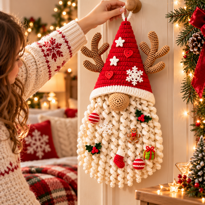 Christmas Gnome Door Hanger Crochet Pattern PDF – Santa Reindeer Gnome