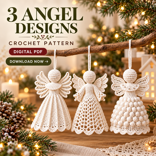 3 Crochet Angel Ornament Patterns PDF – Christmas Tree Decor Bundle