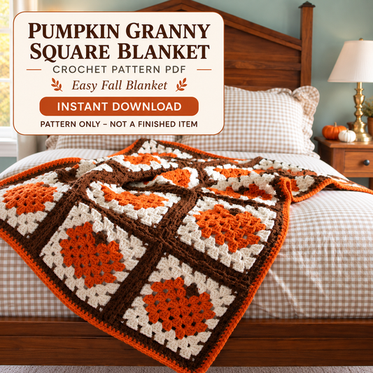 Pumpkin Granny Square Blanket Crochet Pattern PDF – Easy Fall Throw