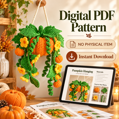 Pumpkin Hanging Plant Crochet Pattern PDF – Fall Wall Decor