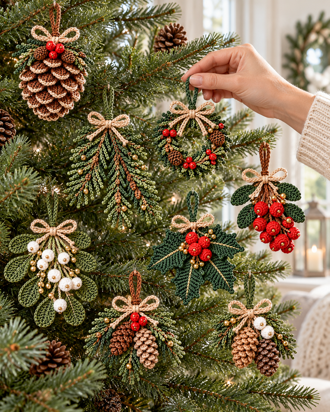 Christmas Botanical Ornament Crochet Pattern Bundle PDF – 4 Designs