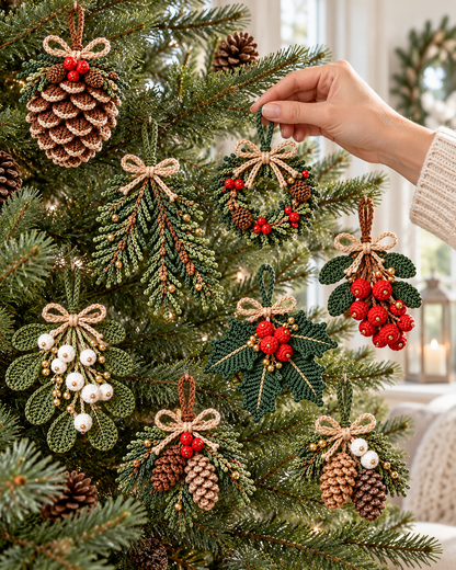 Christmas Botanical Ornament Crochet Pattern Bundle PDF – 4 Designs