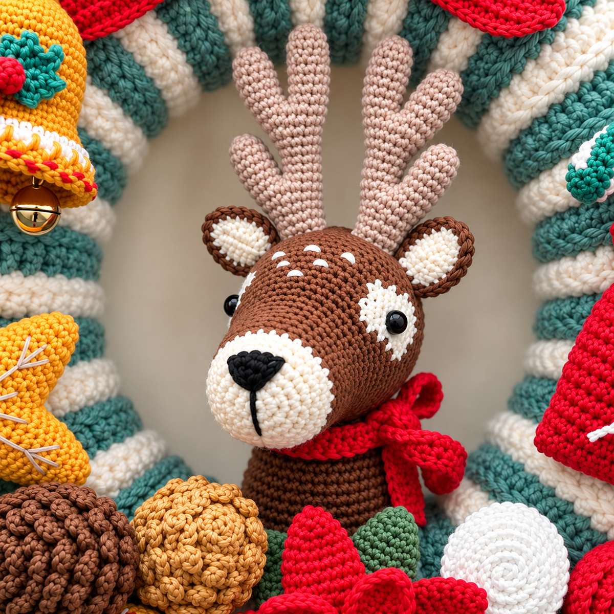 Crochet Christmas Wreath Pattern PDF – Reindeer & Holiday Ornaments