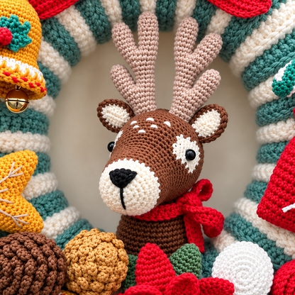 Crochet Christmas Wreath Pattern PDF – Reindeer & Holiday Ornaments