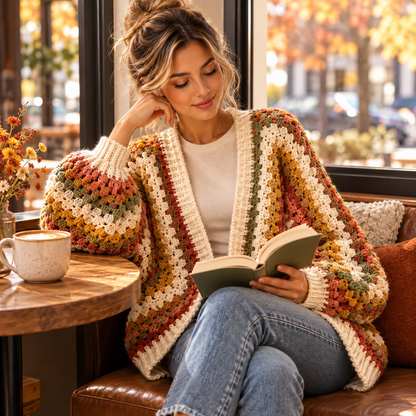 Granny Hexagon Cardigan Crochet Pattern PDF – Oversized Hexi Sweater