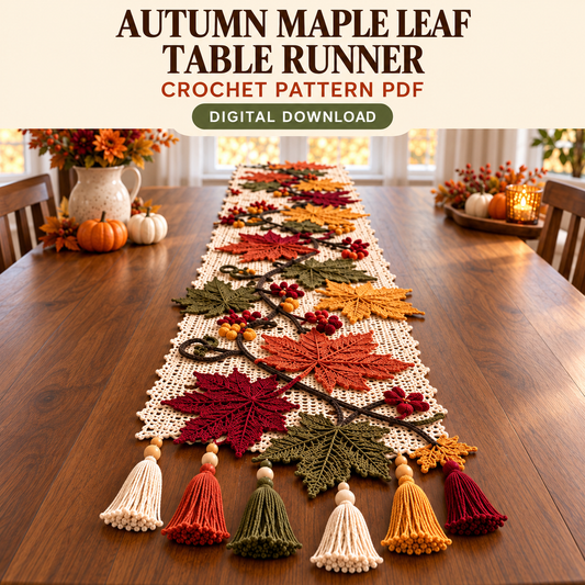 Autumn Maple Leaf Crochet Table Runner Pattern – Fall Thanksgiving Decor PDF