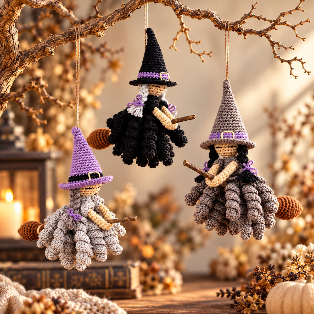 Flying Witch Crochet Pattern PDF – Halloween Hanging Witch Ornament