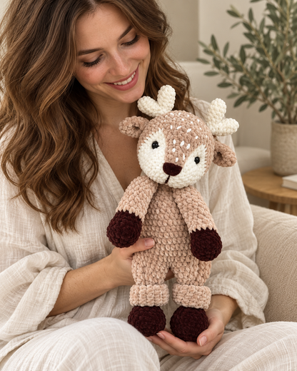 Reindeer Crochet Pattern PDF – Plush Amigurumi Deer, Easy Low-Sew