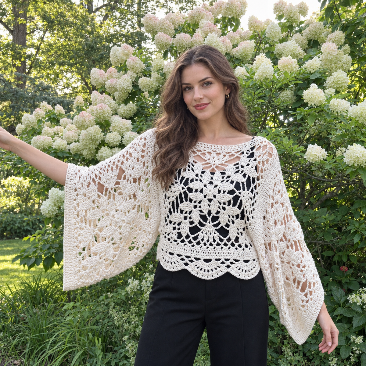 Laurel Crochet Square Motif Top Pattern PDF – Oversized Openwork Sweater