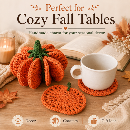 Pumpkin Coaster Crochet Pattern PDF – Fall Crochet Decor & Autumn Coaster Pattern