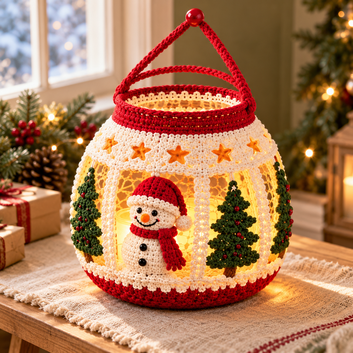 Christmas Snowman Lantern Crochet Pattern PDF – Light Up Holiday Decor