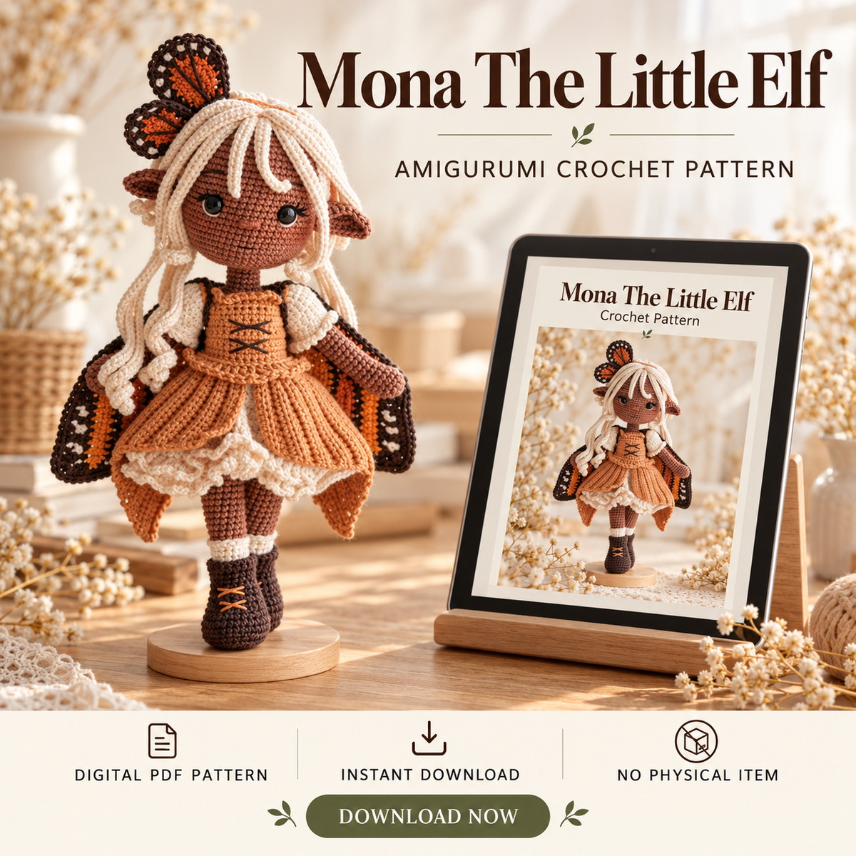 Mona Little Elf Crochet Pattern PDF – Butterfly Amigurumi Doll
