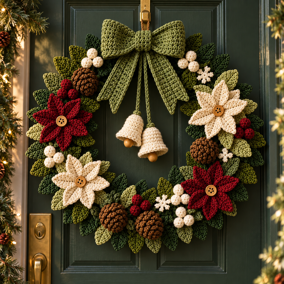 Crochet Christmas Wreath Pattern PDF – Poinsettia Holiday Door Wreath