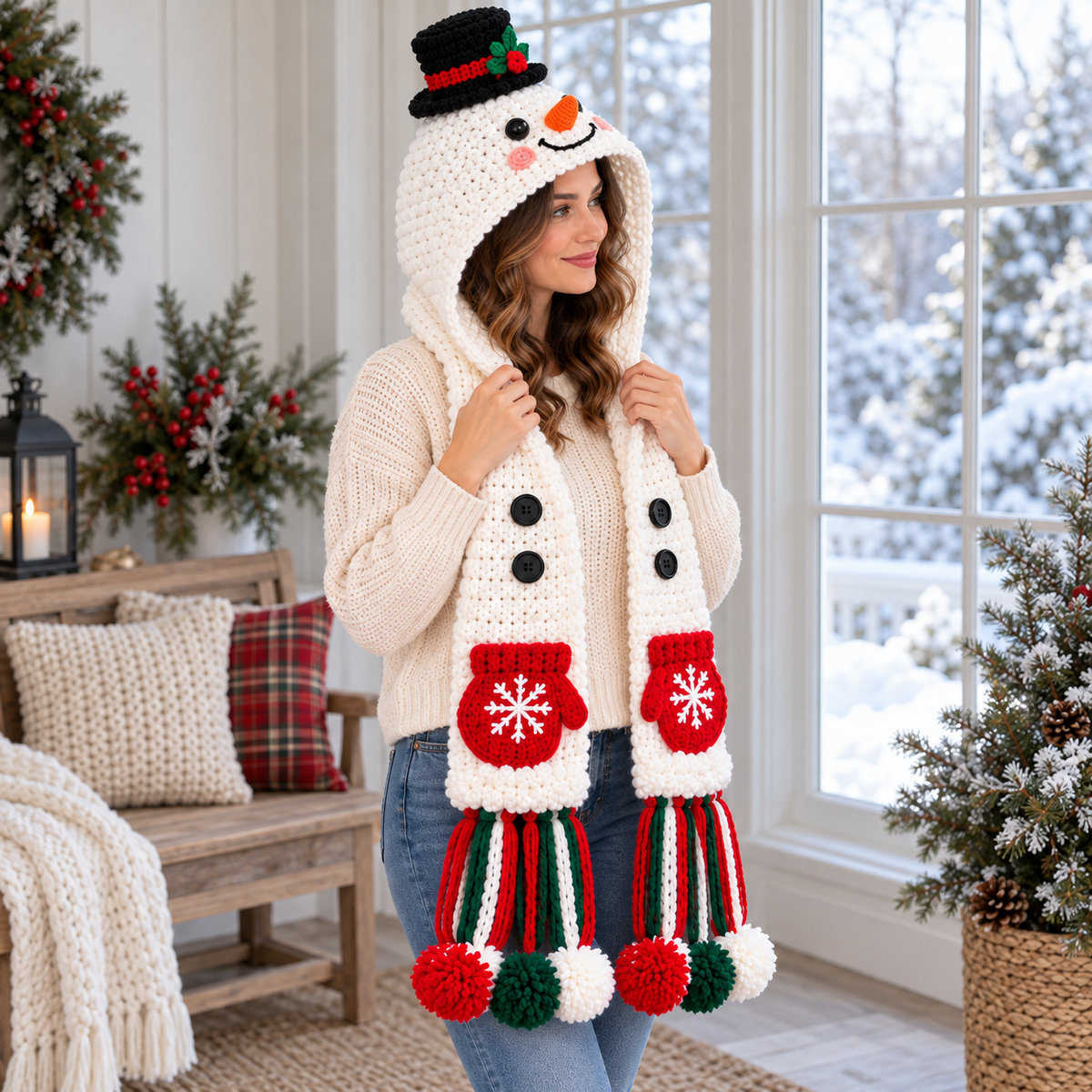 Christmas Hooded Scarf Crochet Pattern Bundle PDF – 4 Holiday Characters