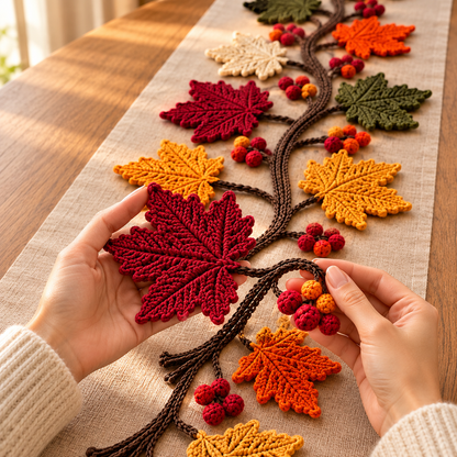 Autumn Leaf Table Runner Crochet Pattern PDF – Maple Leaf Vine Decor