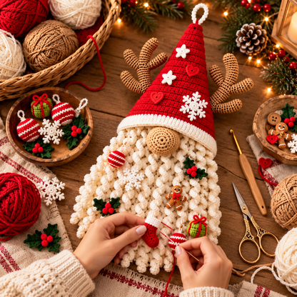 Christmas Gnome Door Hanger Crochet Pattern PDF – Santa Reindeer Gnome