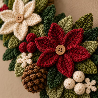 Crochet Christmas Wreath Pattern PDF – Poinsettia Holiday Door Wreath