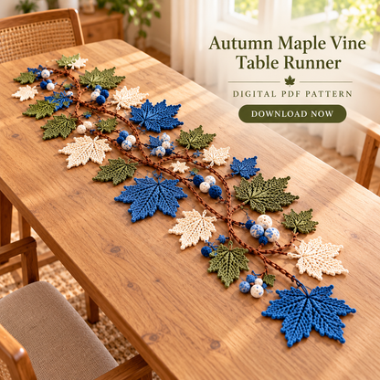 Autumn Maple Leaf Table Runner Crochet Pattern PDF – Botanical Vine Centerpiece
