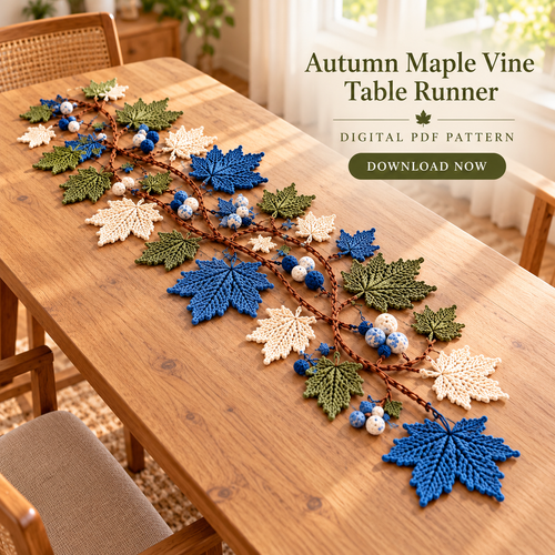 Autumn Maple Leaf Table Runner Crochet Pattern PDF – Botanical Vine Centerpiece