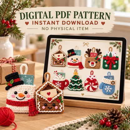 8 Christmas Gift Card Holder Crochet Patterns PDF – Ornament Bundle