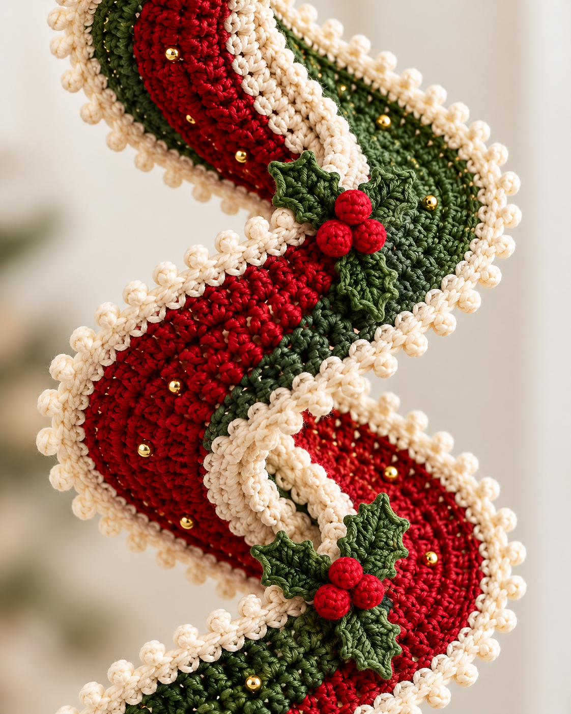 Christmas Crochet Spiral Wind Spinner Pattern PDF – Holly Ribbon Ornament