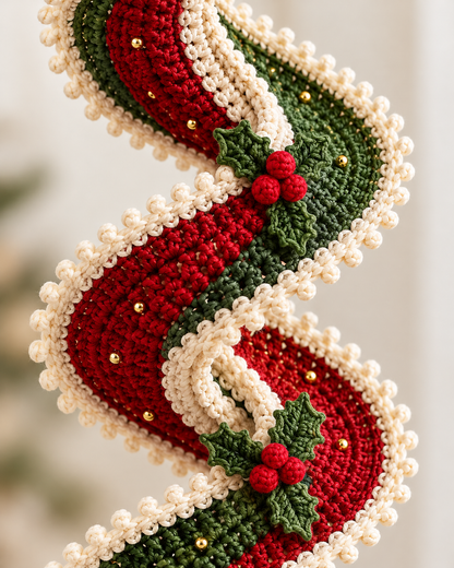 Christmas Crochet Spiral Wind Spinner Pattern PDF – Holly Ribbon Ornament