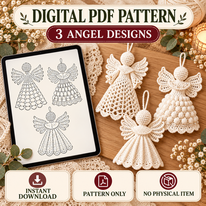 3 Crochet Angel Ornament Patterns PDF – Christmas Tree Decor Bundle