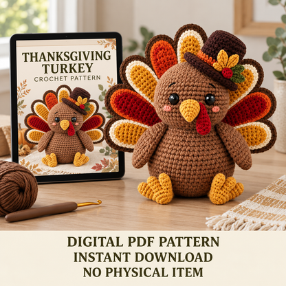 Thanksgiving Turkey Crochet Pattern PDF – Fall Amigurumi with Top Hat