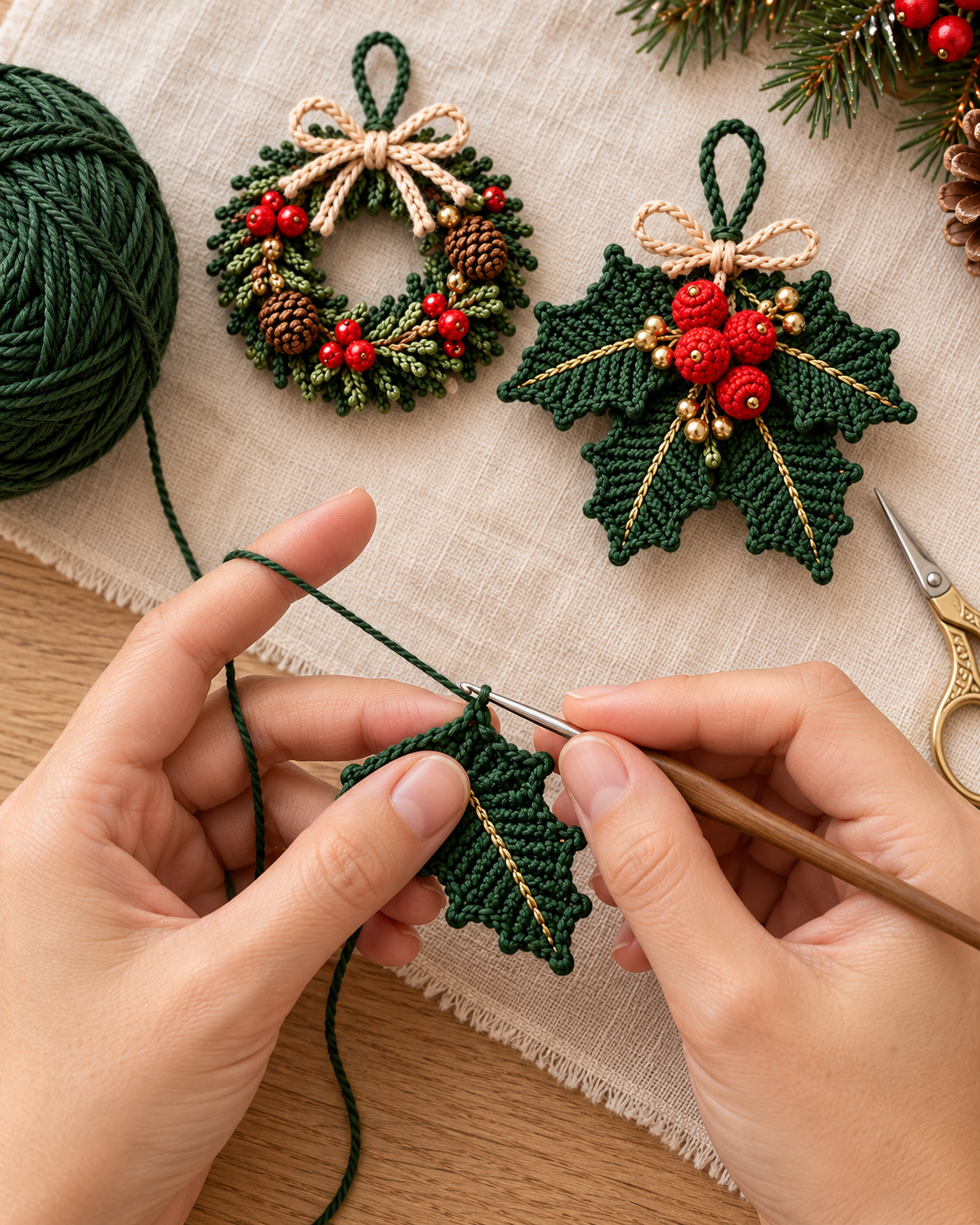 Christmas Botanical Ornament Crochet Pattern Bundle PDF – 4 Designs