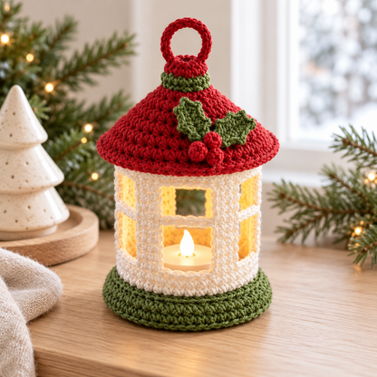 Mini Christmas Lantern Crochet Pattern PDF – LED Tealight Holder